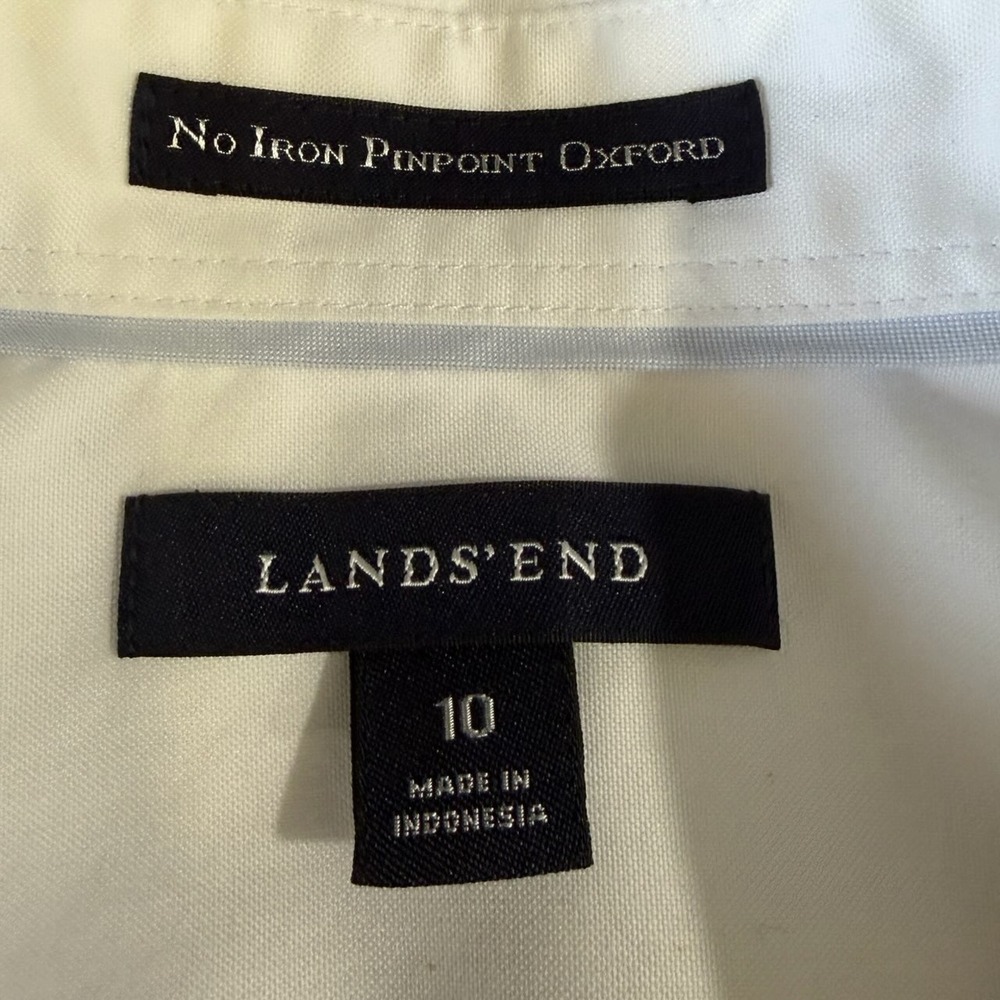 Lands End White Oxford Button Down Old Money Office Corporate Shirt Minimalist - Picture 3 of 8